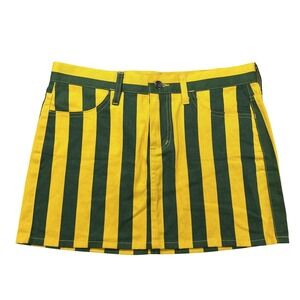 Game Bibs Skirt Womens 2 Green Yellow Stripe Denim Mini Pockets Game Day